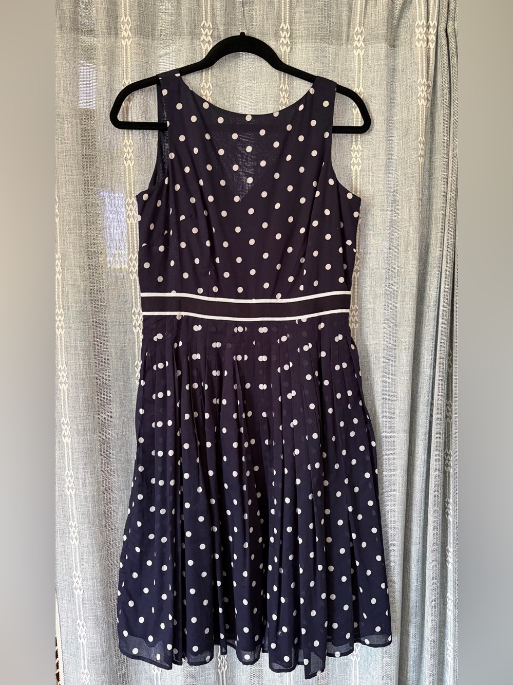 Talbots Navy and White Polka Dot Sleeveless Midi Dress